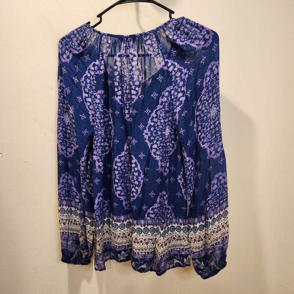 LUCKY BRAND Bohemian Blue and Purple Casual Blouse Size S - Picture 9 of 11